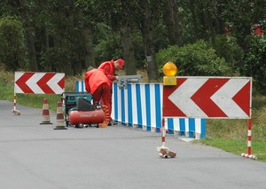 Remont mostu na Obrze pod Grażyną.