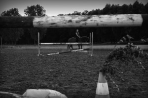 Witkówki, godzina 18:43. Mateusz Wojciechowski trenuje jazdę konno. 