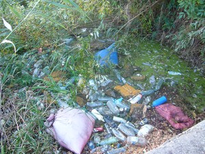 Stanisław Walkowiak - zdjęcie przedstawia sposób w jaki w pierwszym dziesięcioleciu XXI w mieszkańcy gminy Kościan pozbywają się odpadów z gospodarstw domowych i jak przebiega ich utylizacja w rowach melioracyjnych. Fotografię wykonałem podczas popołudniowego spaceru rowerem w okolicach Górostwa.