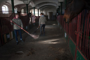 tadnina Koni Racot –   w stajni spotykam Macieja i Martę ,również  w świąteczny  poranek konie wymagają codziennej opieki 