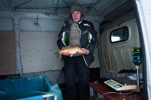 Targ w Śmiglu sympatyczny pan Piotr sprzedaje karpie 